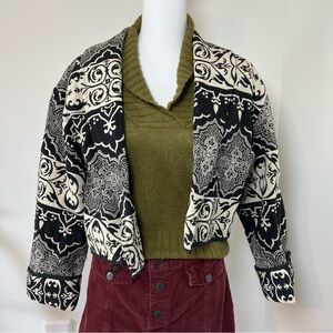 Flashback 90s Black & White Boho Tapestry Pattern 100% Cotton Jacket 🕊️🖤